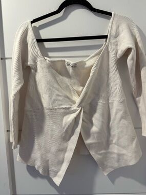 Abercrombie & Fitch Cream Ribbed Twist-Front Top